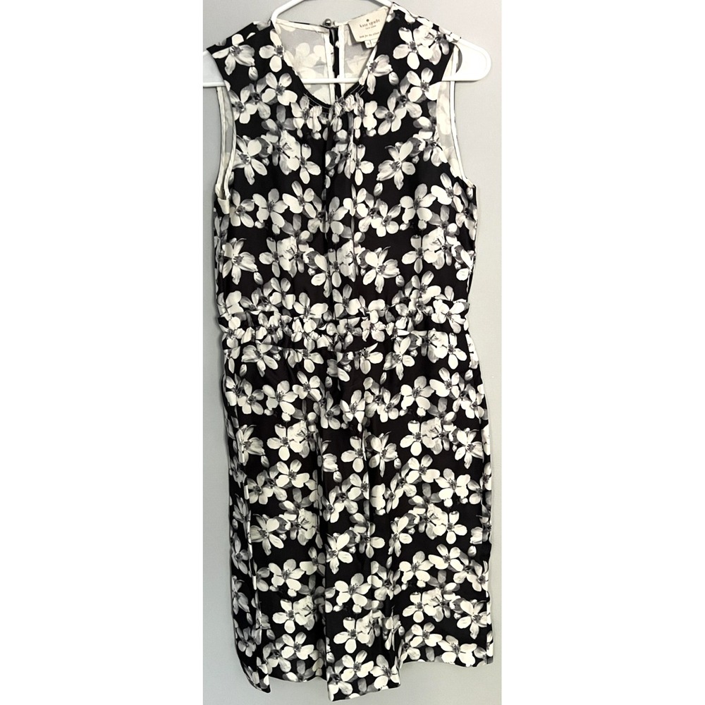 Kate Spade New York Dress Womens 10 Black White Floral Sleeveless Lined Back Zip